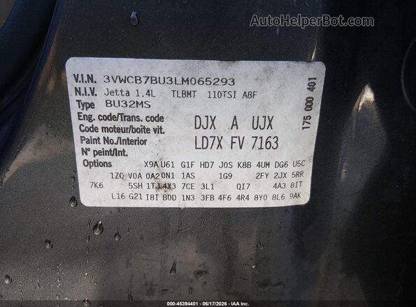 3VWCB7BU3LM065293 2020 VOLKSWAGEN JETTA Серый Вид подкапотного пространства