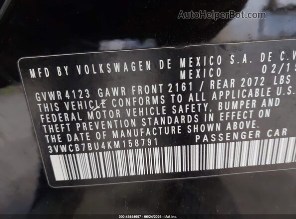 3VWCB7BU4KM158791 2019 VOLKSWAGEN JETTA Black Vista del compartimento del motor
