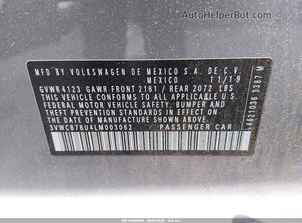 3VWCB7BU4LM003062 2020 VOLKSWAGEN JETTA Silver Widok komory silnika