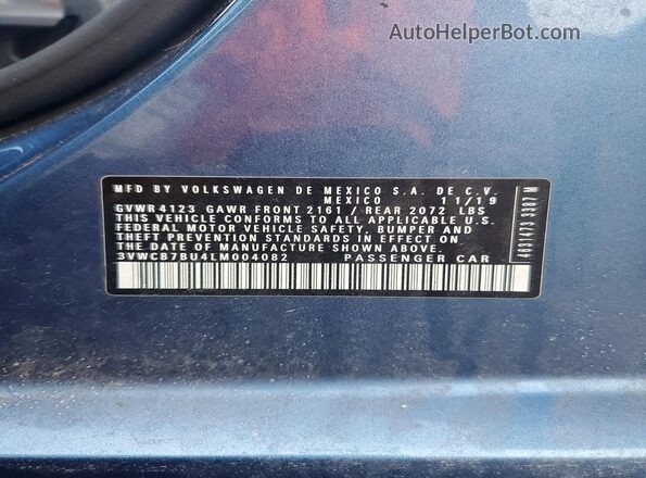 3VWCB7BU4LM004082 2020 VOLKSWAGEN JETTA Blue Vista del compartimento del motor
