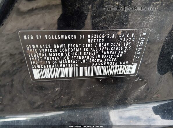 3VWCB7BU5LM049886 2020 VOLKSWAGEN JETTA Black Vista del compartimento del motor