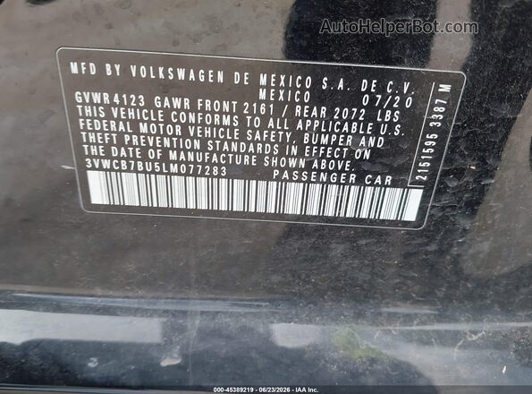 3VWCB7BU5LM077283 2020 VOLKSWAGEN JETTA Black Engine compartment view