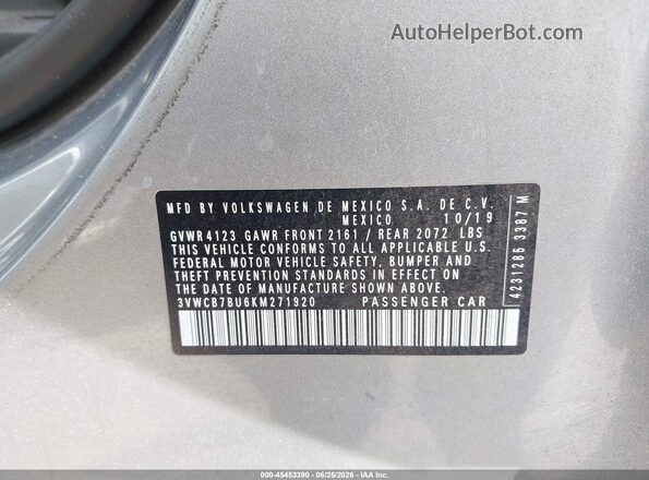 3VWCB7BU6KM271920 2019 VOLKSWAGEN JETTA Silver Widok komory silnika