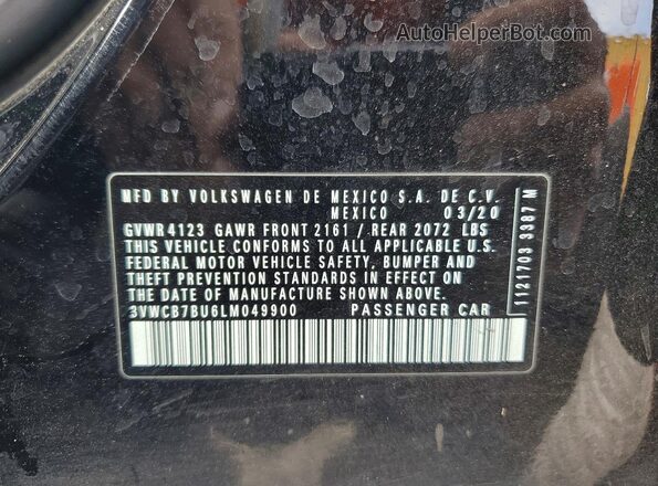 3VWCB7BU6LM049900 2020 VOLKSWAGEN JETTA Black VIN კოდის სტიკერის ხედი