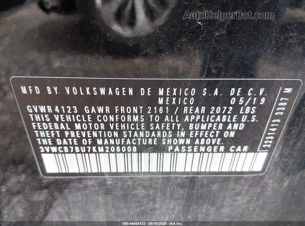 3VWCB7BU7KM206008 2019 VOLKSWAGEN JETTA Black Вид підкапотного простору