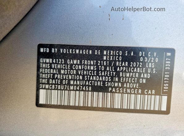 3VWCB7BU7LM047458 2020 VOLKSWAGEN JETTA Silver 