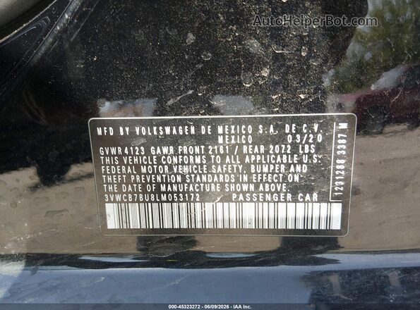 3VWCB7BU8LM053172 2020 VOLKSWAGEN JETTA Black ძრავის განყოფილების ხედი
