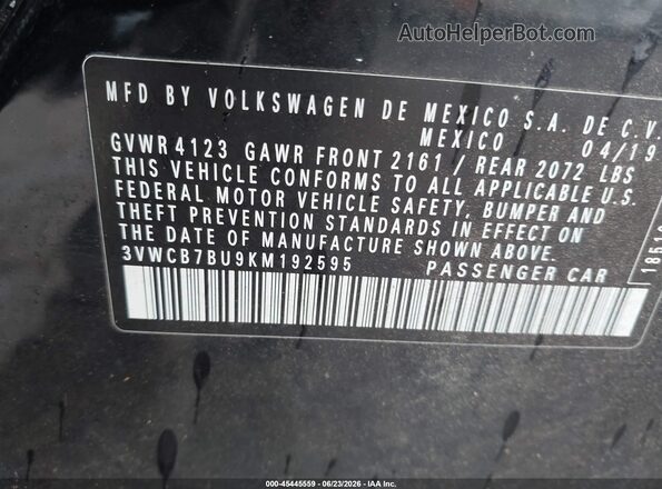 3VWCB7BU9KM192595 2019 VOLKSWAGEN JETTA Black ძრავის განყოფილების ხედი