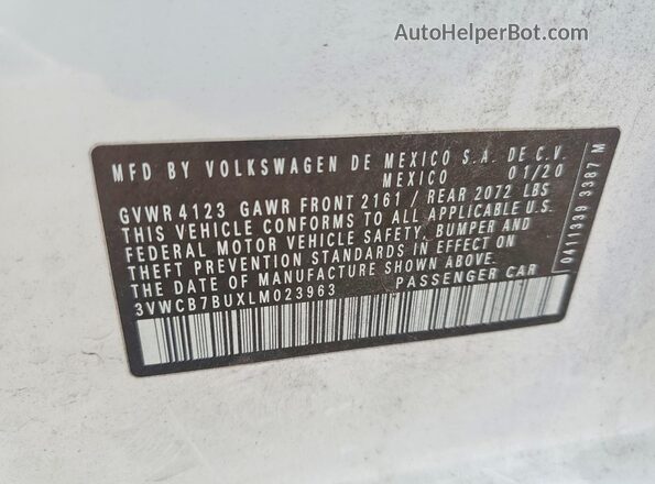 3VWCB7BUXLM023963 2020 VOLKSWAGEN JETTA White Vista del compartimento del motor