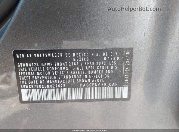 3VWCB7BUXLM027625 2020 VOLKSWAGEN JETTA Gray Vista del compartimento del motor