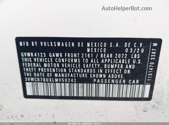 3VWCB7BUXLM050242 2020 VOLKSWAGEN JETTA White Vista del compartimento del motor