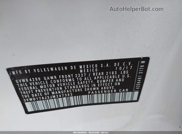 3VWD17AJ3JM247393 2018 VOLKSWAGEN JETTA White Engine compartment view