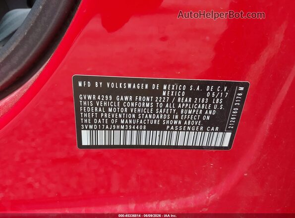 3VWD17AJ9HM394408 2017 VOLKSWAGEN JETTA Red Vista del compartimento del motor