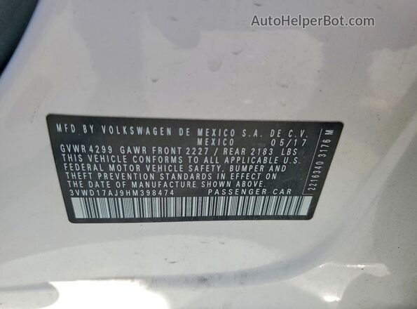 3VWD17AJ9HM398474 2017 VOLKSWAGEN JETTA White Widok komory silnika