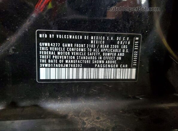 3VWD17AU6JM768392 2018 VOLKSWAGEN GOLF Black 