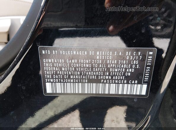 3VWDB7AJ0HM341108 2017 VOLKSWAGEN JETTA Black 
