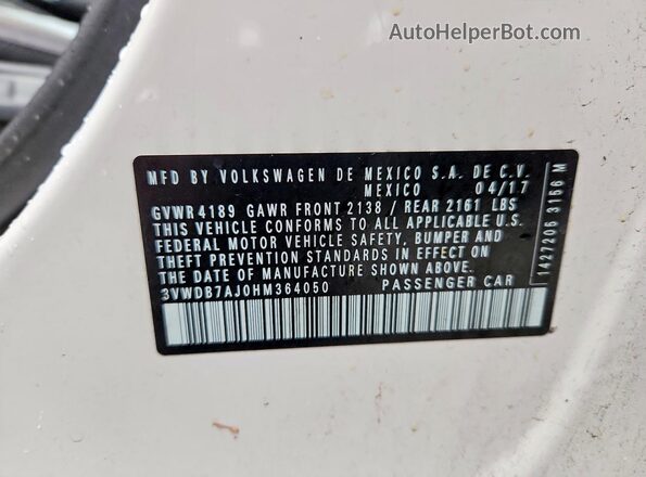 3VWDB7AJ0HM364050 2017 VOLKSWAGEN JETTA White Շարժիչի բաժամունքի տեսք