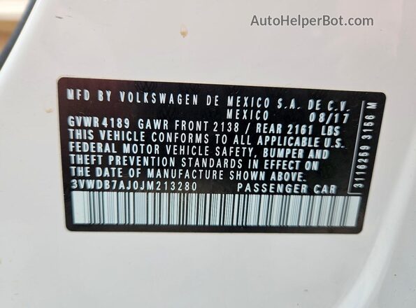 3VWDB7AJ0JM213280 2018 VOLKSWAGEN JETTA White Շարժիչի բաժամունքի տեսք