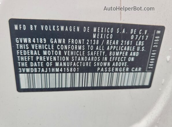 3VWDB7AJ1HM415801 2017 VOLKSWAGEN JETTA White 