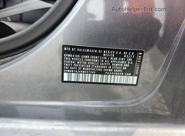 3VWDB7AJ4HM331245 2017 VOLKSWAGEN JETTA Gray 