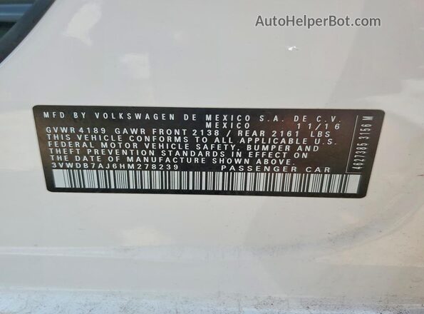 3VWDB7AJ6HM278239 2017 VOLKSWAGEN JETTA White 