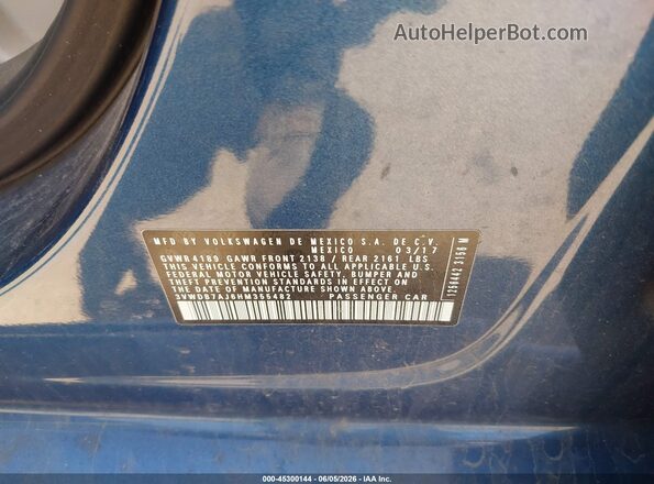 3VWDB7AJ6HM355482 2017 VOLKSWAGEN JETTA Blue Вид підкапотного простору