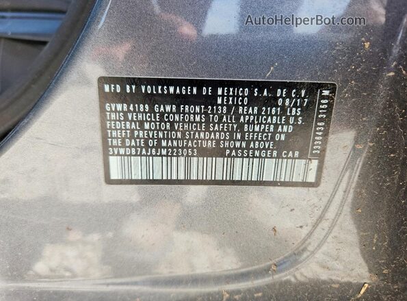 3VWDB7AJ6JM223053 2018 VOLKSWAGEN JETTA Серый Вид подкапотного пространства