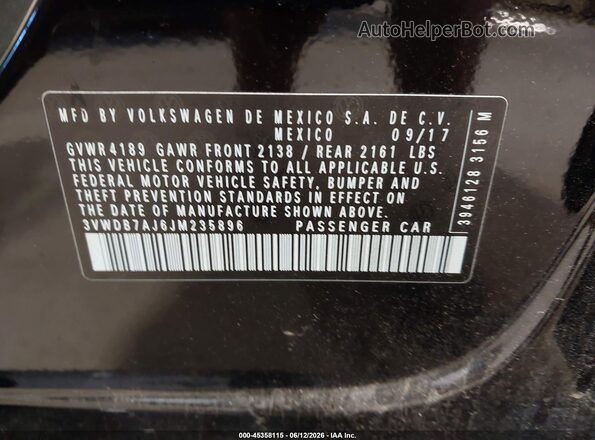 3VWDB7AJ6JM235896 2018 VOLKSWAGEN JETTA Black Engine compartment view