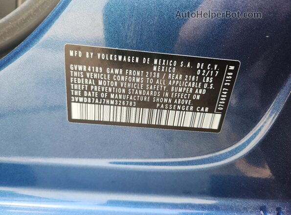 3VWDB7AJ7HM326783 2017 VOLKSWAGEN JETTA Blue 