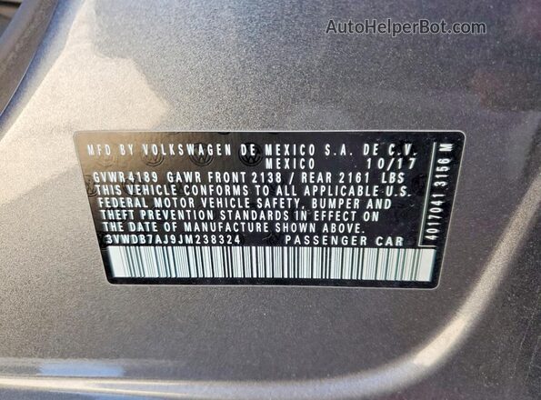 3VWDB7AJ9JM238324 2018 VOLKSWAGEN JETTA Gray ძრავის განყოფილების ხედი