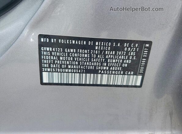 3VWE57BU0MM085471 2021 VOLKSWAGEN JETTA Silver Вид підкапотного простору