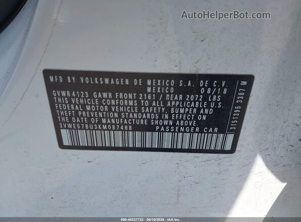 3VWE57BU3KM087468 2019 VOLKSWAGEN JETTA White Вид підкапотного простору