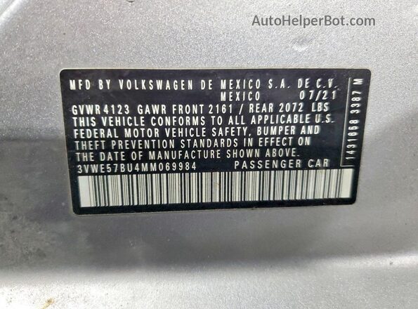 3VWE57BU4MM069984 2021 VOLKSWAGEN JETTA Silver Вид підкапотного простору