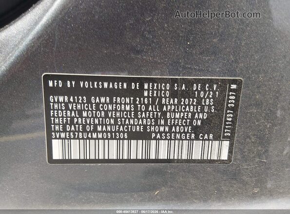 3VWE57BU4MM091306 2021 VOLKSWAGEN JETTA Gray Engine compartment view
