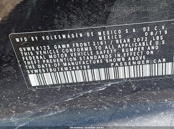3VWE57BU7KM246766 2019 VOLKSWAGEN JETTA Black Engine compartment view