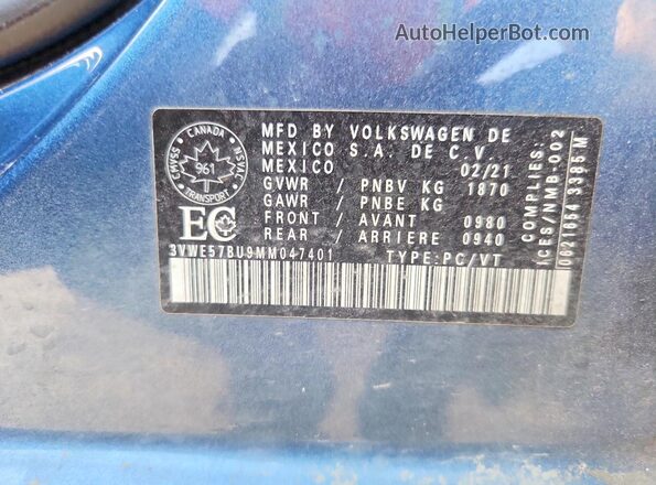 3VWE57BU9MM047401 2021 VOLKSWAGEN JETTA Синий Вид подкапотного пространства