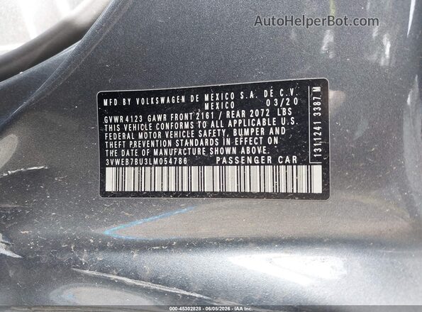 3VWEB7BU3LM054786 2020 VOLKSWAGEN JETTA Gray Вид підкапотного простору