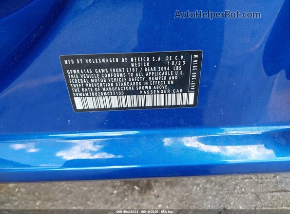 3VWEM7BU2RM027100 2024 VOLKSWAGEN JETTA Blue Widok komory silnika
