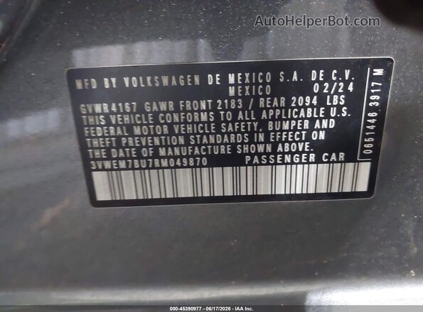 3VWEM7BU7RM049870 2024 VOLKSWAGEN JETTA Gray Вид підкапотного простору
