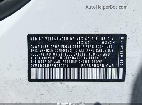 3VWEM7BU7RM050419 2024 VOLKSWAGEN JETTA White Engine compartment view