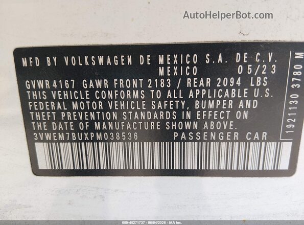 3VWEM7BUXPM038536 2023 VOLKSWAGEN JETTA White Vista del compartimento del motor