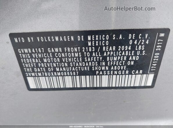 3VWEM7BUXRM086587 2024 VOLKSWAGEN JETTA Silver 