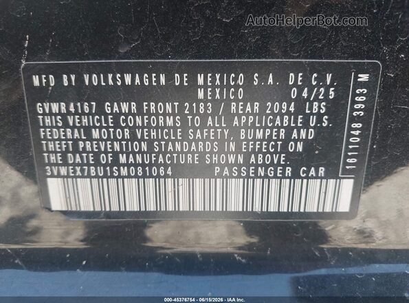 3VWEX7BU1SM081064 2025 VOLKSWAGEN JETTA Black Вид підкапотного простору