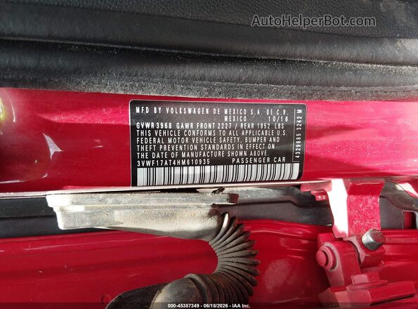 3VWF17AT4HM610935 2017 VOLKSWAGEN BEETLE Красный Вид подкапотного пространства