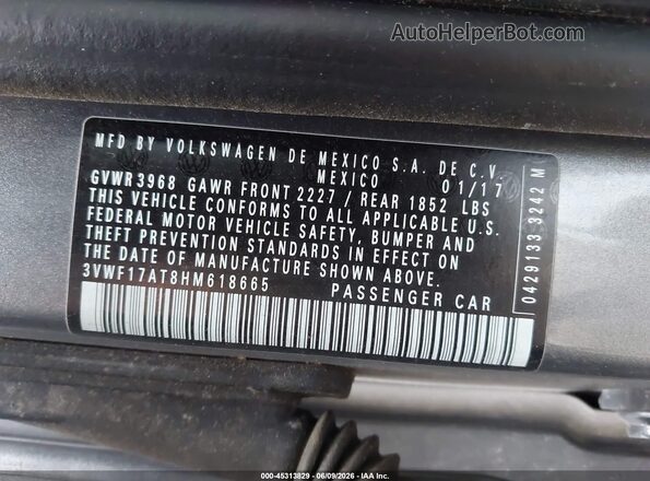 3VWF17AT8HM618665 2017 VOLKSWAGEN BEETLE Серый Вид подкапотного пространства