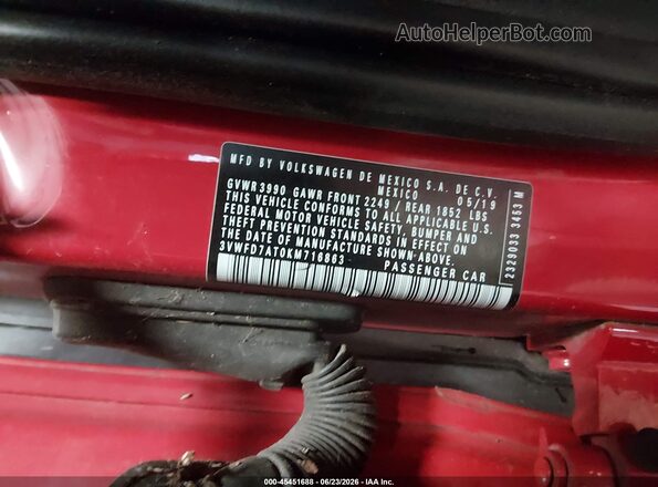 3VWFD7AT0KM716863 2019 VOLKSWAGEN BEETLE Red Engine compartment view