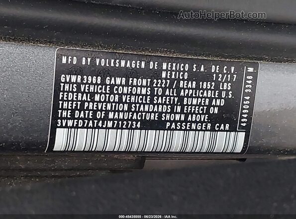 3VWFD7AT4JM712734 2018 VOLKSWAGEN BEETLE Gray Вид підкапотного простору
