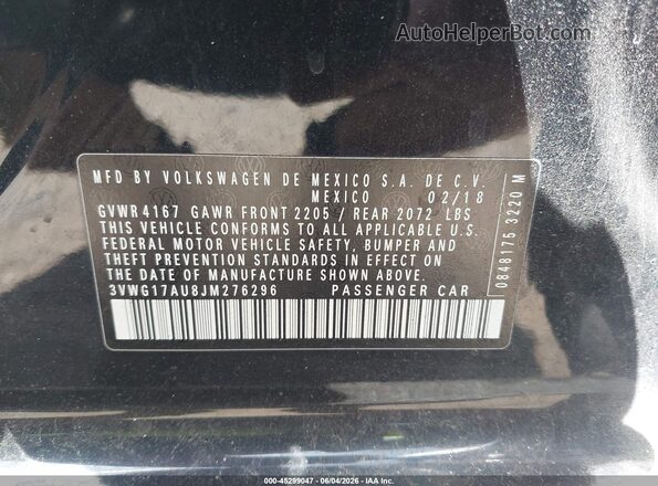 3VWG17AU8JM276296 2018 VOLKSWAGEN GOLF Black Engine compartment view