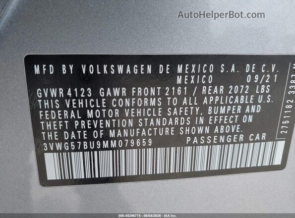 3VWG57BU9MM079659 2021 VOLKSWAGEN JETTA Серебряный Вид подкапотного пространства