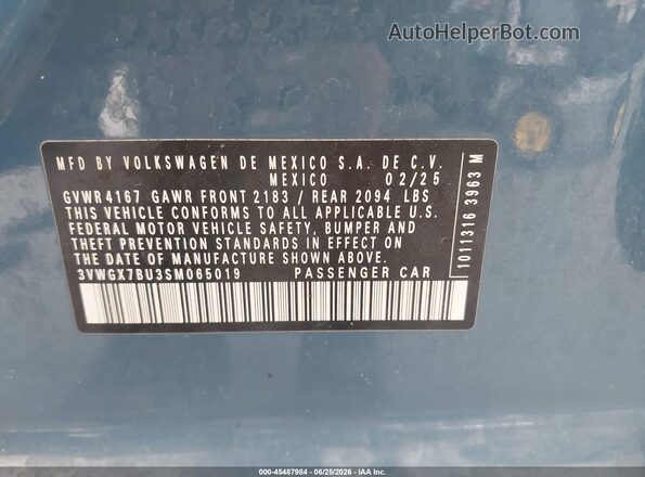 3VWGX7BU3SM065019 2025 VOLKSWAGEN JETTA Blue Engine compartment view